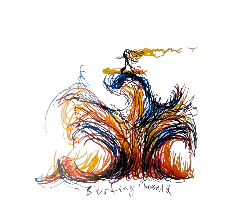 A colorful illustration of a person surfing on a stylized wave, featuring swirling lines in blue, orange, and yellow, with the text 'Surfing Planet' at the bottom.